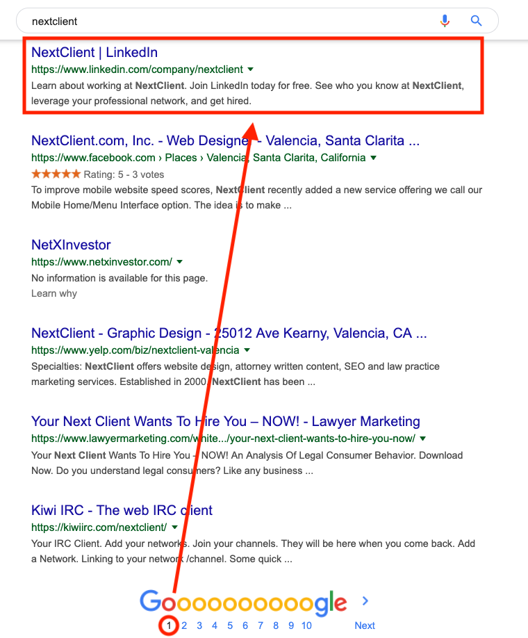 Google search of NextClient yields LinkedIn company page